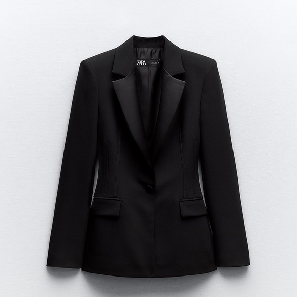 ZARA SATIN EFFECT TUXEDO JACKET - Picture 14 of 16